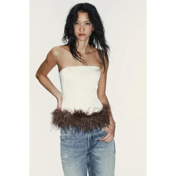 ZARA FEATHER BANDEAU TOP - Picture 2 of 8